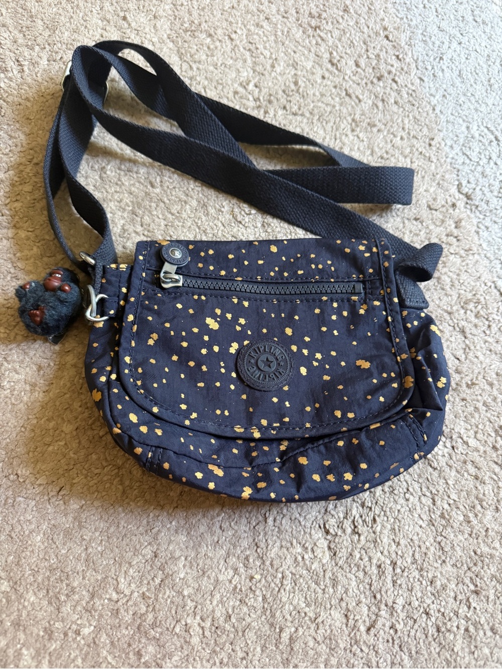 Kipling Crossbody Bag Blue with Gold Speckle Accent with Keychain
